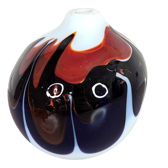 Hand Blown Art Glass Vase Retro Abstract Swirl MCM 60s Accent Decor Blue 5" - Picture 4 of 11